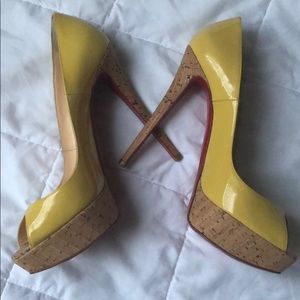 Christian Louboutin Yellow Peep Toe Cork 40.5
